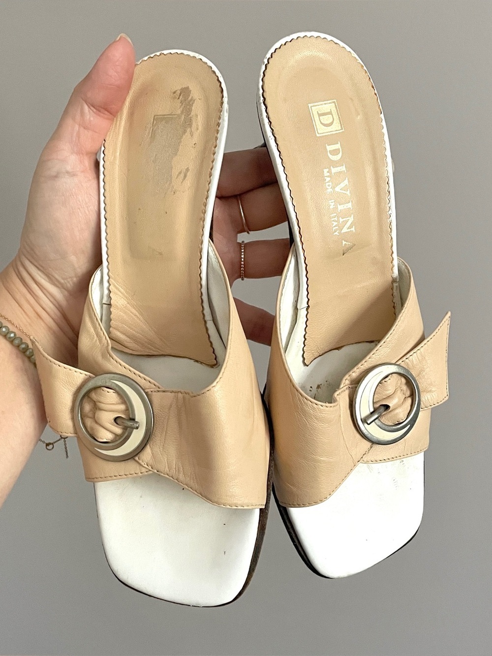 Vintage 90s Open Toe Leather Slip-on Kitten Heeled Mules - 35/5, Italy 🇮🇹 - Picture 8 of 9